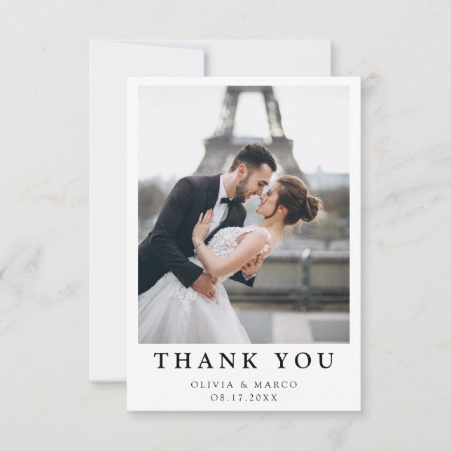 Tarjeta de agradecimiento de boda con foto simple  (Anverso)