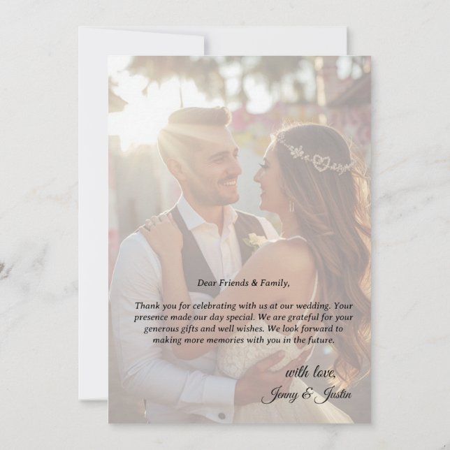 Tarjeta de agradecimiento de boda con foto simple  (Reverso)