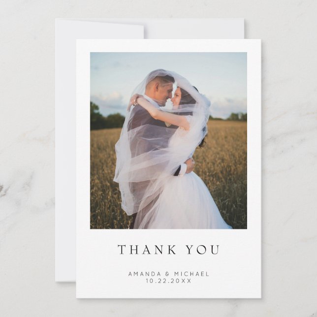 Tarjeta de agradecimiento de boda con foto simple  (Anverso)