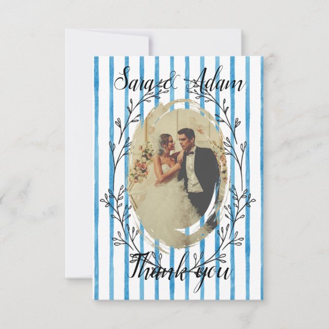 Tarjeta de agradecimiento de boda con foto simple  (Anverso)