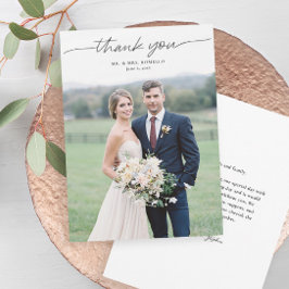 Tarjeta de agradecimiento de boda con foto simple