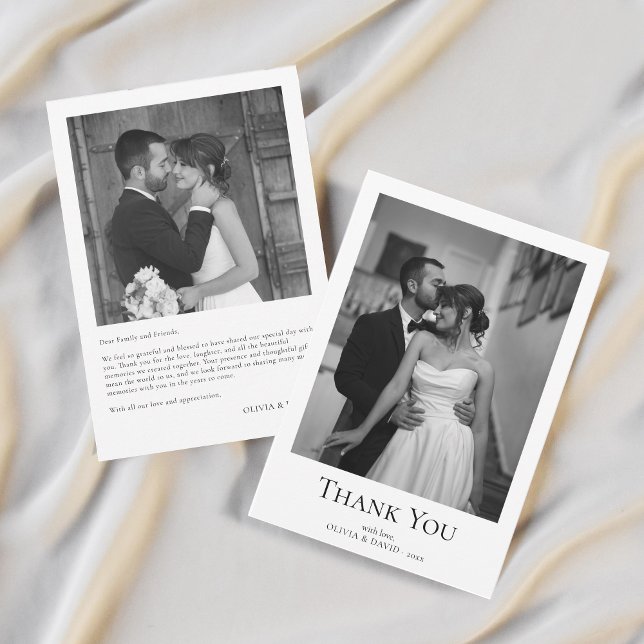 Tarjeta de agradecimiento de boda con foto simple  (Simple Modern Photo Wedding Thank You Card)