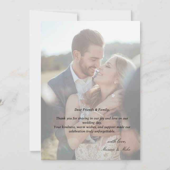 Tarjeta de agradecimiento de boda con foto simple  (Reverso)