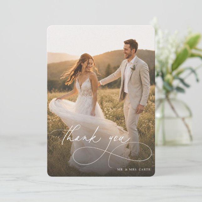 Tarjeta de agradecimiento de boda con foto Simple  (Anverso de pie)