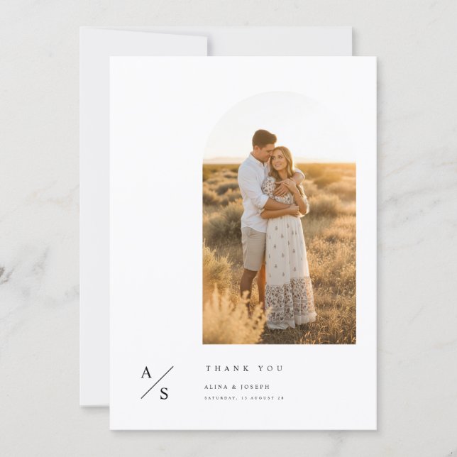 Tarjeta de agradecimiento de boda con foto simple  (Anverso)