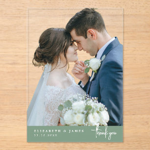 Tarjeta de agradecimiento de boda con foto sin fon