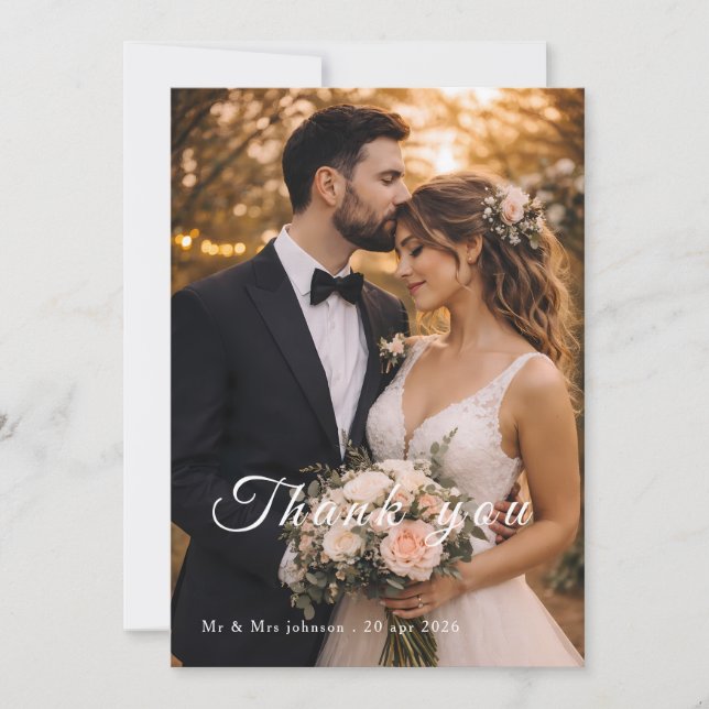 Tarjeta de agradecimiento de boda con foto | Tarje (Anverso)
