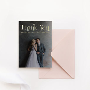 Tarjeta de agradecimiento de boda con foto tipográ