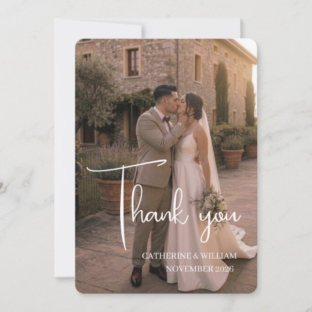 Tarjeta de agradecimiento de boda con foto tradici (Anverso)