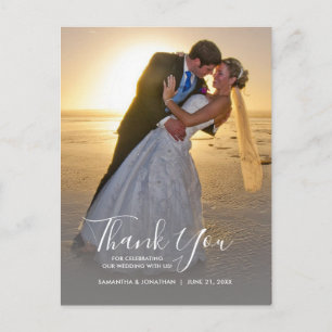 Tarjeta de agradecimiento de boda con foto vertica