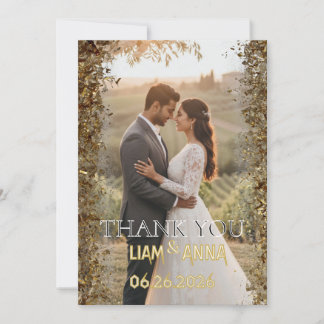 Tarjeta de agradecimiento de boda con foto y brill