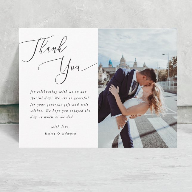 Tarjeta de agradecimiento de boda con foto y calig (Subido por el creador)