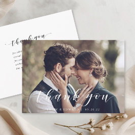 Tarjeta de agradecimiento de boda con foto y escri