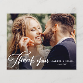 Tarjeta de agradecimiento de boda con foto y guión
