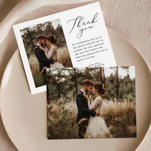 Tarjeta de agradecimiento de boda con foto y guión (Subido por el creador)