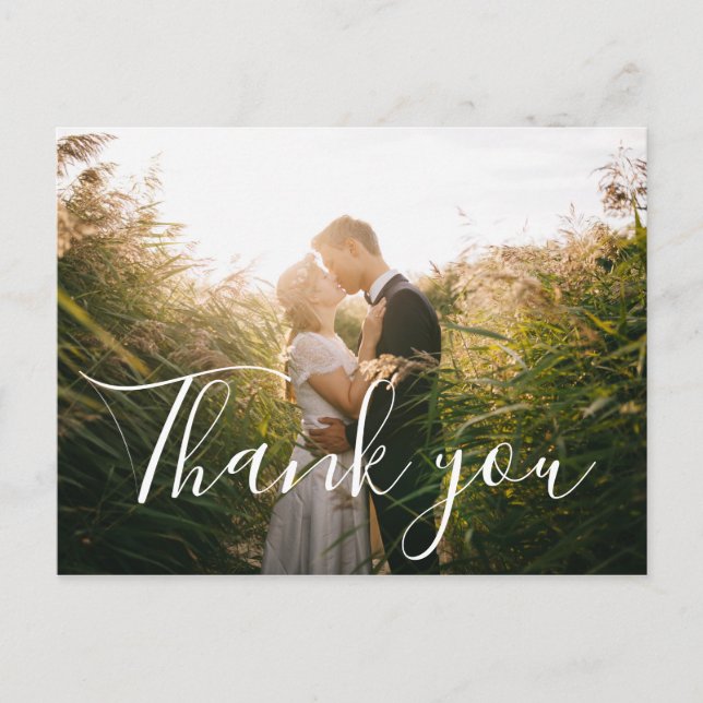 Tarjeta de agradecimiento de boda con foto y letra (Anverso)
