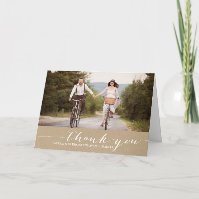 Tarjeta de agradecimiento de boda con foto y letra (Anverso)