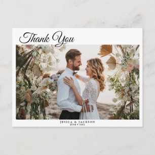 Tarjeta de agradecimiento de boda con foto y letra