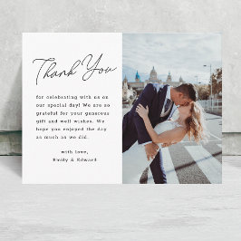 Tarjeta de agradecimiento de boda con foto y letra
