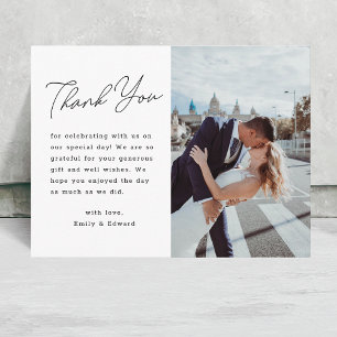Tarjeta de agradecimiento de boda con foto y letra