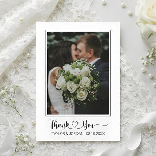 Tarjeta de agradecimiento de boda con foto y letra