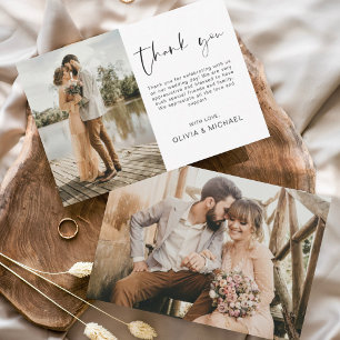 Tarjeta de agradecimiento de boda con foto y letra