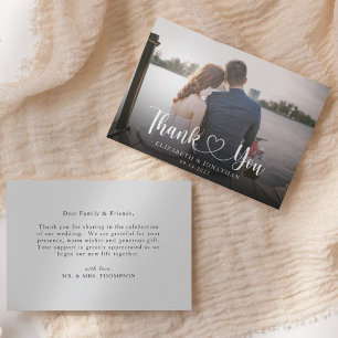Tarjeta de agradecimiento de boda con foto y letra