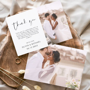 Tarjeta de agradecimiento de boda con foto y letra