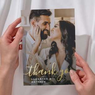 Tarjeta de agradecimiento de boda con foto y letra