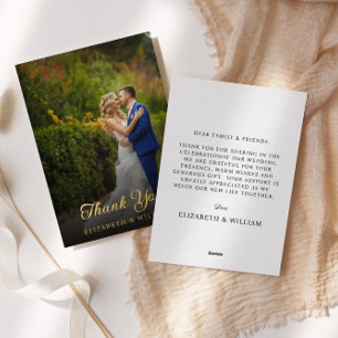 Tarjeta de agradecimiento de boda con foto y letra