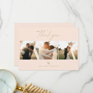 Tarjeta de agradecimiento de boda con foto y letra