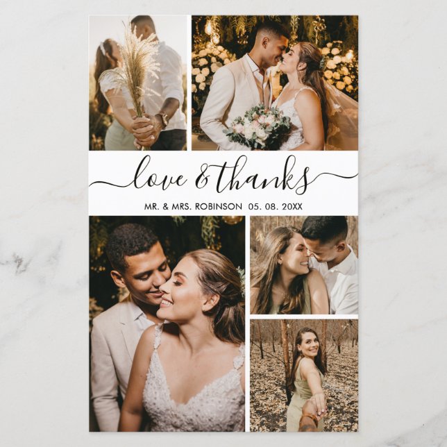 Tarjeta de agradecimiento de boda con fotos elegan (Anverso)