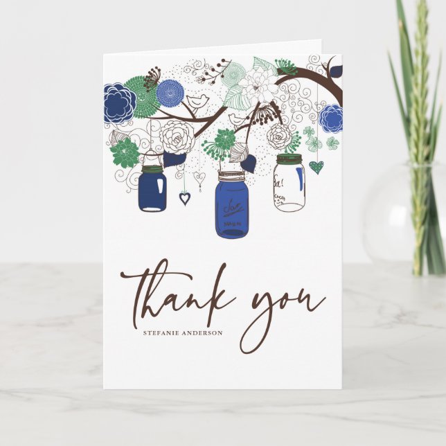 Tarjeta de agradecimiento de boda con frascos de M (Anverso)