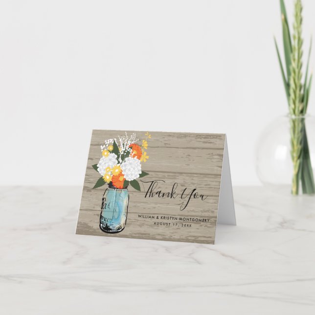 Tarjeta de agradecimiento de boda con Gerbera nara (Anverso)