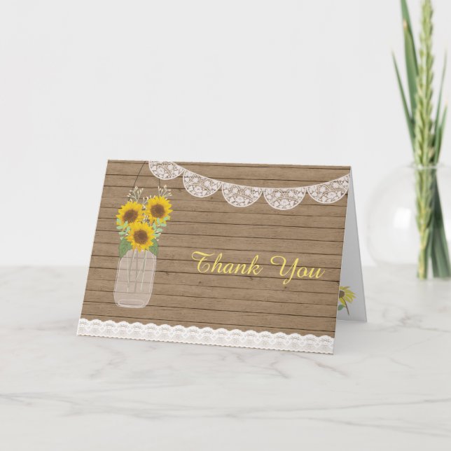 Tarjeta de agradecimiento de boda con girasoles en (Anverso)