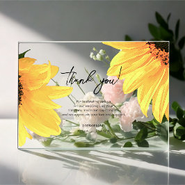 Tarjeta de agradecimiento de boda con girasoles en