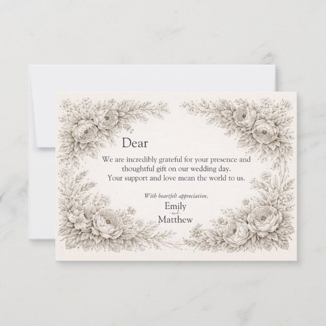 Tarjeta de agradecimiento de boda con grabado botá (Anverso)
