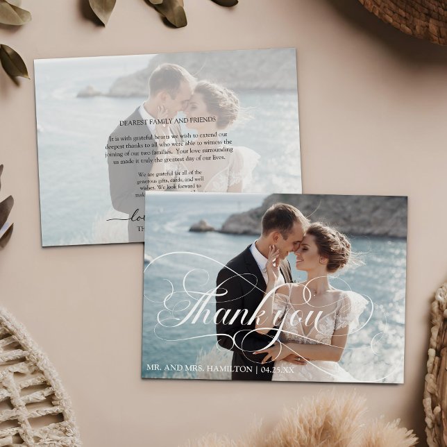 Tarjeta de agradecimiento de boda con guión de cal (Photo Calligraphy Script Wedding Thank You Card)