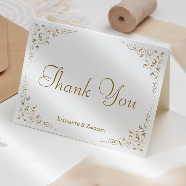 Tarjeta de agradecimiento de boda con guión dorado (Subido por el creador)