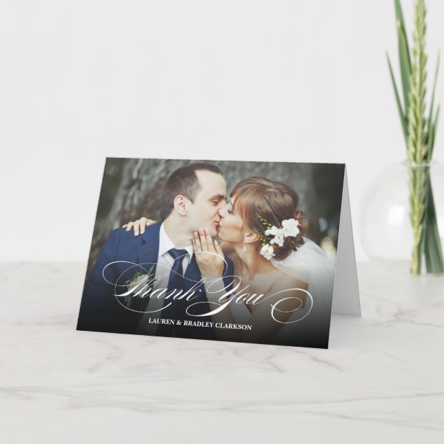 Tarjeta de agradecimiento de boda con guion elegan (Anverso)