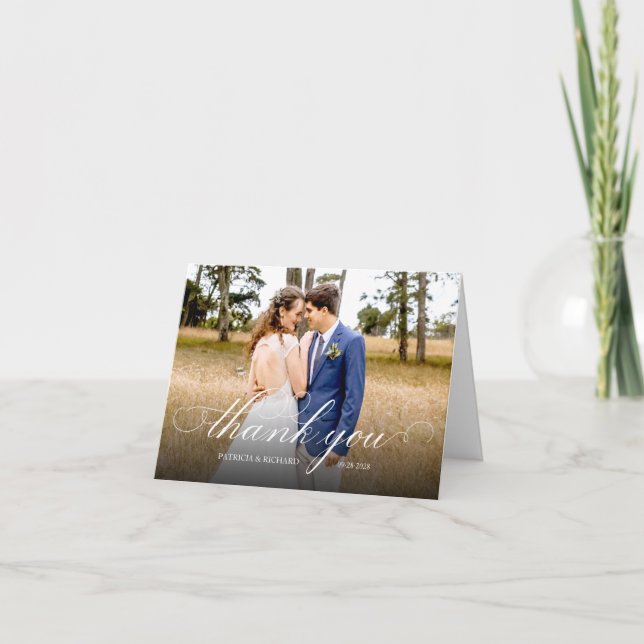 Tarjeta de agradecimiento de boda con guión elegan (Anverso)