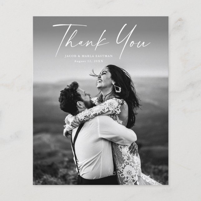 Tarjeta de agradecimiento de boda con guión fotogr (Anverso)