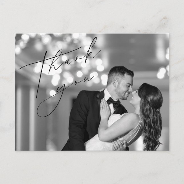 Tarjeta de agradecimiento de boda con guión minima (Anverso)