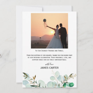 Tarjeta de agradecimiento de boda con guión minima
