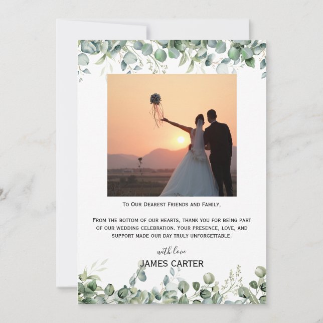 Tarjeta de agradecimiento de boda con guión minima (Reverso)