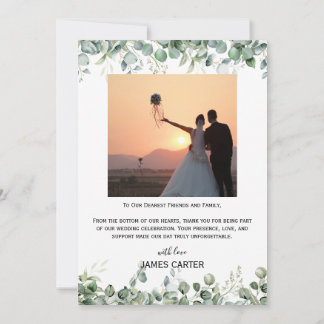 Tarjeta de agradecimiento de boda con guión minima