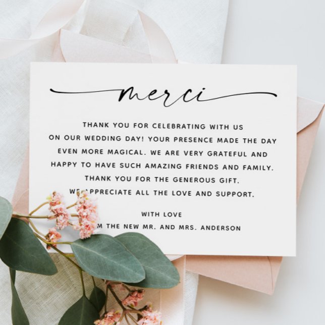 Tarjeta de agradecimiento de boda con guión minima (Subido por el creador)