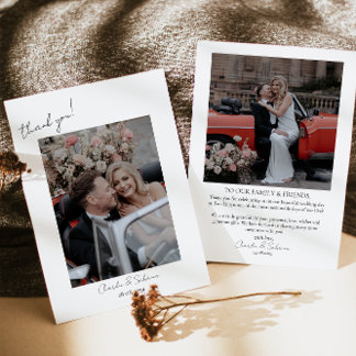 Tarjeta de agradecimiento de boda con guion minima