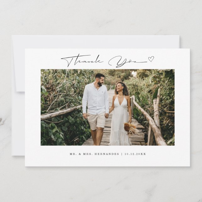 Tarjeta de agradecimiento de boda con guión modern (Anverso)