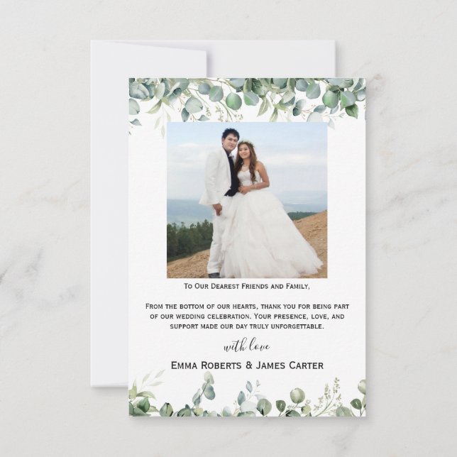 Tarjeta de agradecimiento de boda con guión simple (Reverso)